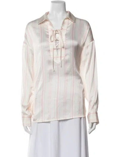 Pre-owned Siedres Striped Tie Neck Top In Neutral