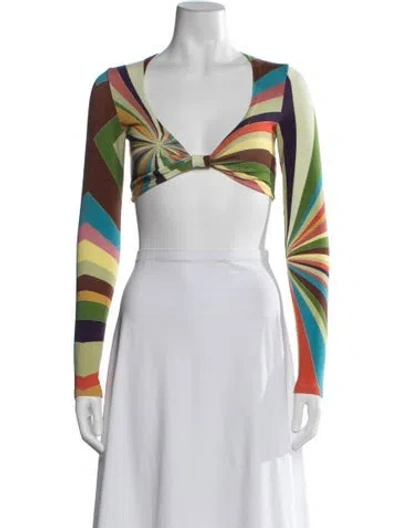 Pre-owned Siedres Striped V-neck Crop Top In Neutrals