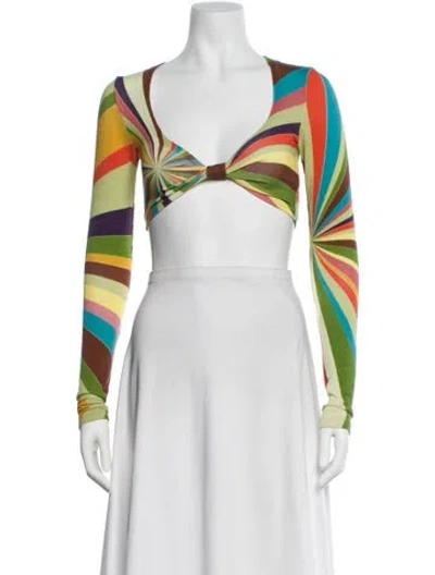Pre-owned Siedres Striped V-neck Crop Top In White