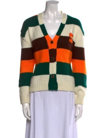 Pre-owned Siedres Striped V-neck Sweater In Green