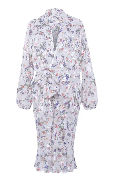 Siedres Sudy Ruffled Devoré Chiffon Midi Dress In White