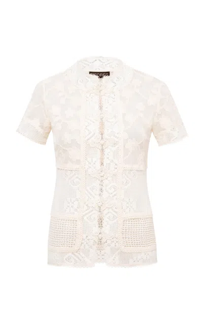 Siedres Syrine Lace Patchwork Cotton Top In White