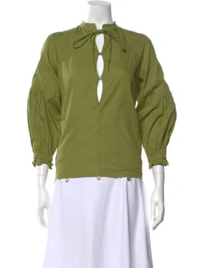 Pre-owned Siedres Tie Neck Three-quarter Sleeve Blouse In Green