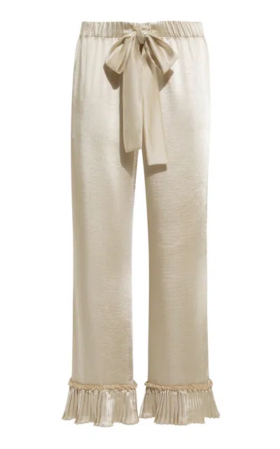 Siedres Tilda Pleat-trimmed Satin Flare Pants In Off-white