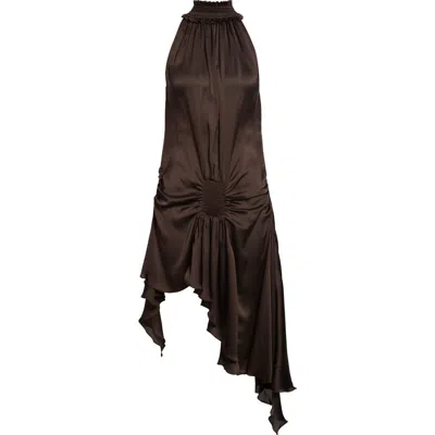 Siedres Siedrés Toni Asymmetric Satin Halter Neck Dress In Brown