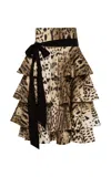 Siedres Tula Ruffled Animal-print Stretch-cotton Maxi Skirt In Multi