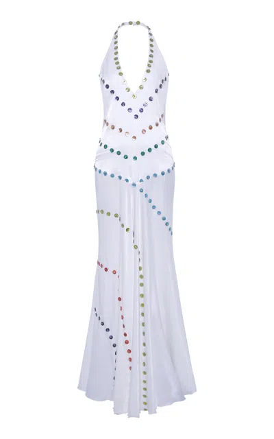 Siedres Vicka Beaded Satin Maxi Dress In White