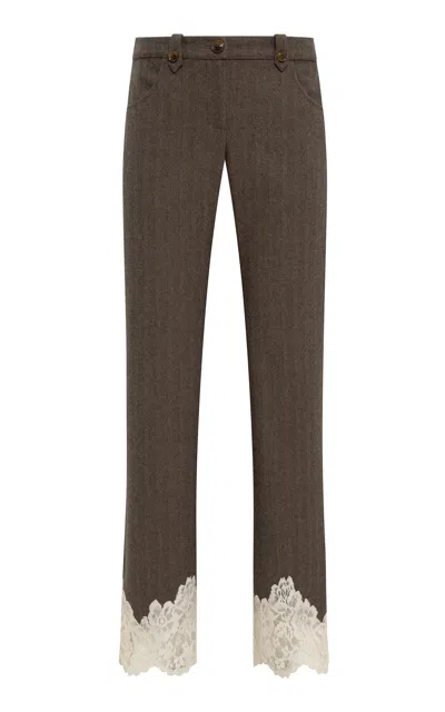 Siedres Vivienne Lace-trimmed Wool-blend Straight-leg Pants In Multi