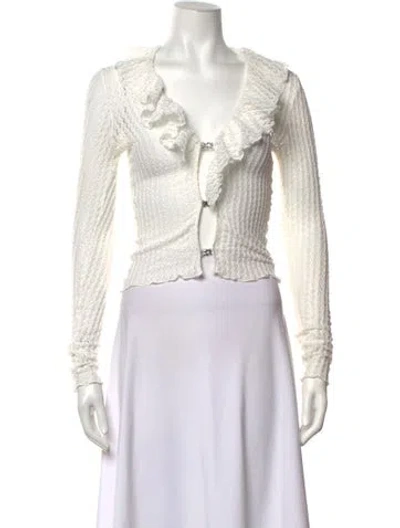 Pre-owned Siedres V-neck Long Sleeve Top In White