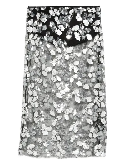 Siedres Wells Sequin-embellished Mesh Midi Skirt In Black