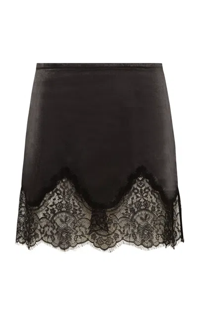 Siedres Witz Lace-trimmed Satin Mini Skirt In Black