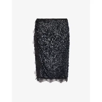 Siedres Womens Black Bianca Sequin-embellished Knee-length Skirt