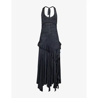 Siedres Womens Black Lunn Ruffled Jersey Midi Dress