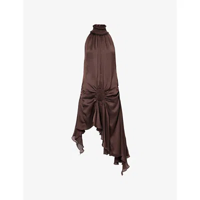 Siedres Womens Brown Toni Halterneck Low Back Woven Mini Dress