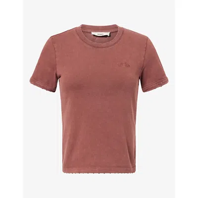 Siedres Womens Corvo Embroidered Washed Cotton-jersey T-shirt Brown Xs