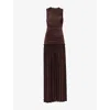 Siedres Womens Dark Brown Alina Ruched Jersey Maxi Dress In Brown