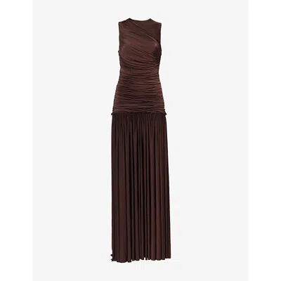 Siedres Womens Dark Brown Alina Ruched Jersey Maxi Dress