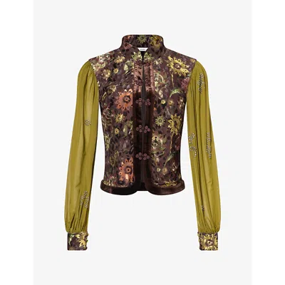Siedres Womens Gilie Floral-pattern Velvet Top Multi