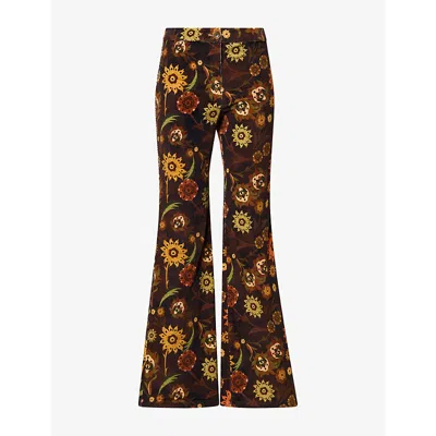 Siedres Womens Isla Floral-pattern Corduroy Trousers Multi In Brown