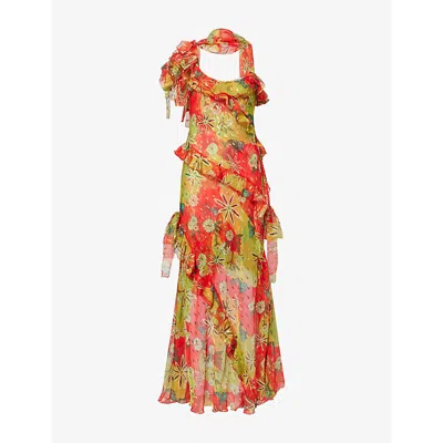 Siedres Womens Monica Ruffled Chiffon Maxi Dress Multi