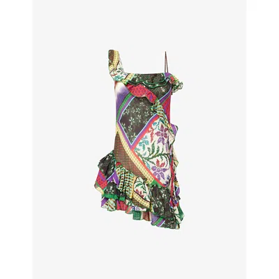 Siedres Womens Multi Mimika Patchwork-print Cotton-blend Mini Dress