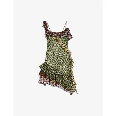 Siedres Womens Mimika Polka-dot Ruffled-trim Cotton Mini Dress Multi