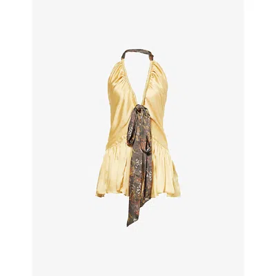 Siedres Womens Mustard Solern Tie-detail Satin Mini Dress In Yellow