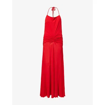 Siedres Womens Nensi Ruched Mesh Maxi Dress Red