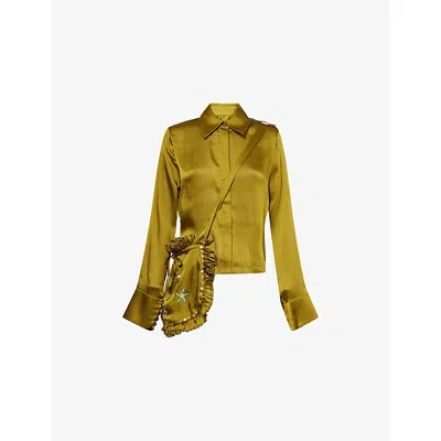 Siedres Womens Khaki Sezanne Long-sleeve Satin Shirt In Gold