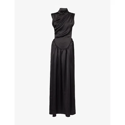 Siedres Womens Black Margot Open-back Satin Maxi Dress