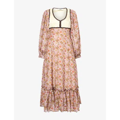 Siedres Womens  Serica Contrast-panel Woven Maxi Dress In Brown