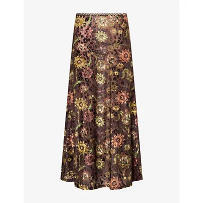 Siedres Womens Siny Floral-pattern Mesh Maxi Skirt Multi In Brown
