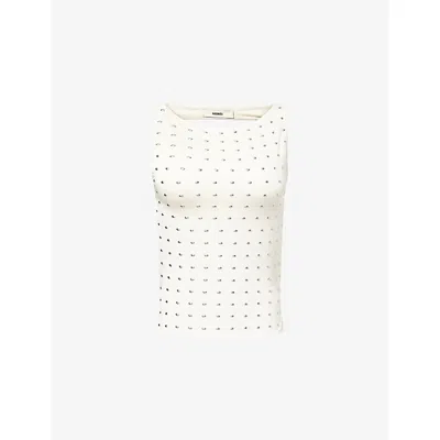 Siedres Womens White Zelna Stud-embellished Jersey Top Xs