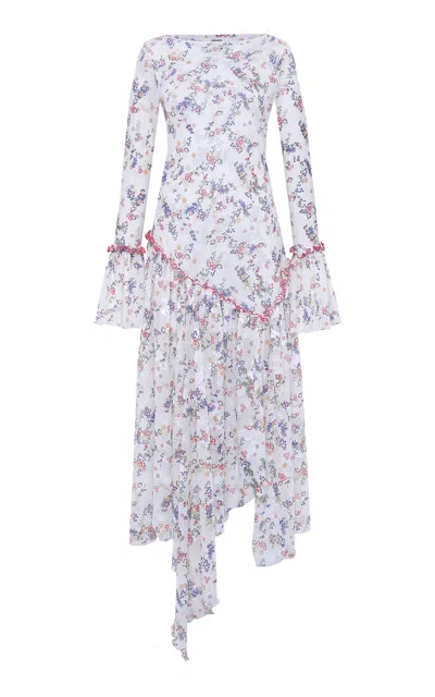 Siedres Yasmy Floral Chiffon-mesh Midi Dress In White