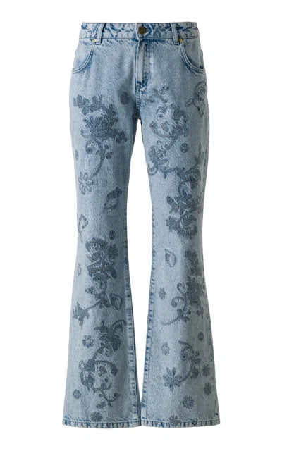 Siedres Yorina Embroidered Rigid Low-rise Flared Jeans In Light Blue