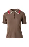 Siedres Yuan Lace-trimmed Knit Polo Top In Brown
