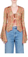 Siedres Zee Fluted Sleeve Tie-front Shirt In Multi In Multi
