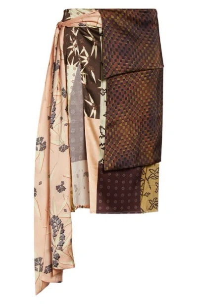 Siedres Siedrés Zoe Patchwork Print Satin Skirt With Sash In Multi