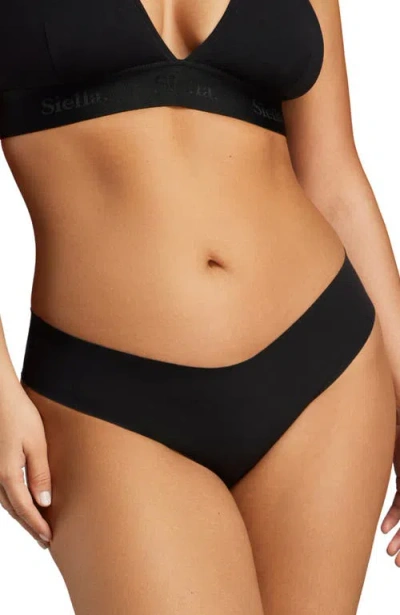 Siella Organic Cotton No-show Thong In Black