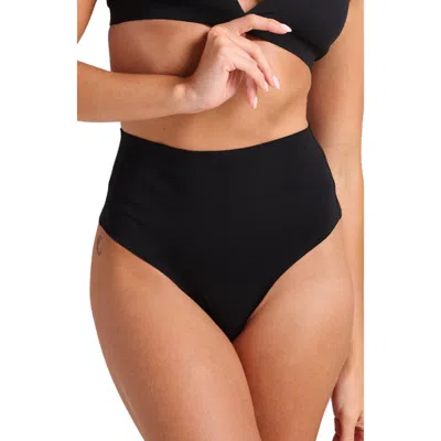 Siella Organic Cotton No-show Shaping Thong In Black