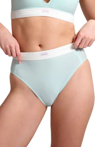Siella Organic Cotton Rib High Waist Brief In Blue