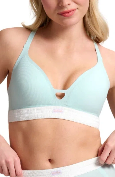 Siella Organic Cotton Rib V-neck Foam Bra In Blue