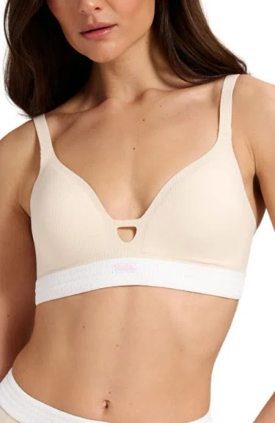 Siella Organic Cotton Rib V-neck Foam Bra In Neutral