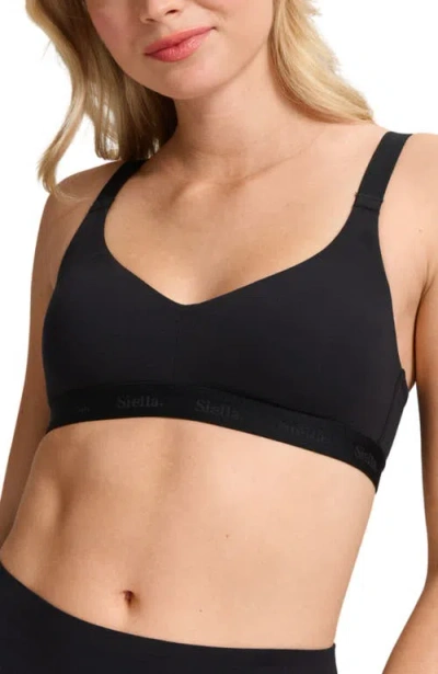 Siella Organic Cotton V-neck Bra In Black