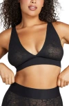 Siella Soft Lace Plunge Non-padded Bra In Black