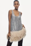 Siempre Deco Sequin Feather Tunic In Pink