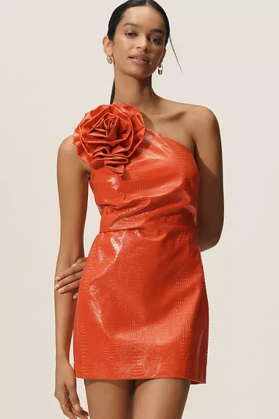 Siempre Faux-leather Rosette Mini Dress In Orange