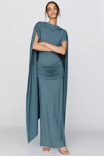 Siempre Jersey Draped Maxi Dress In Blue