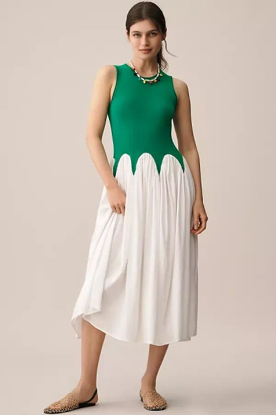 Siempre Michelle Sleeveless Colorblock Midi Dress In Green
