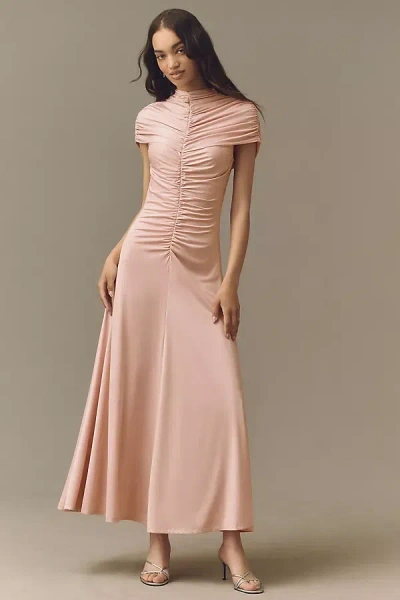 Siempre Micro-cape Jersey Maxi Dress In Pink